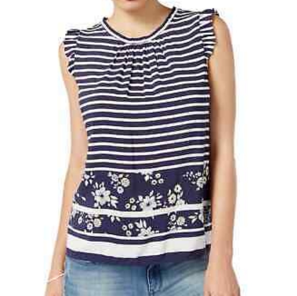 Maison Jules Striped Floral Print Blouse 